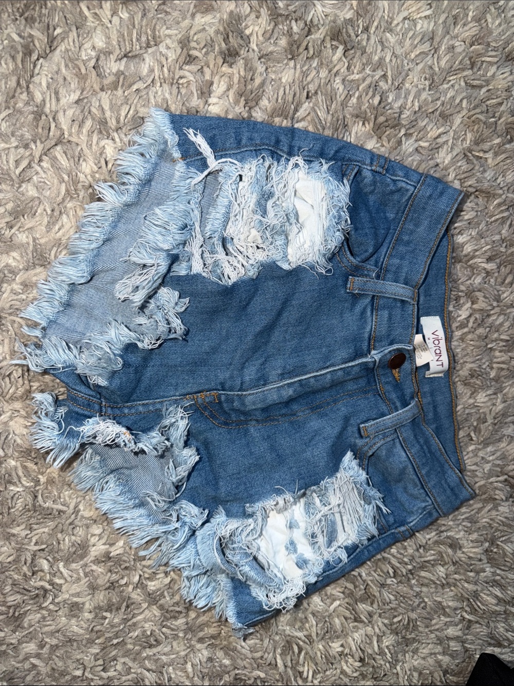 Distressed Light Blue Denim Shorts - Women
